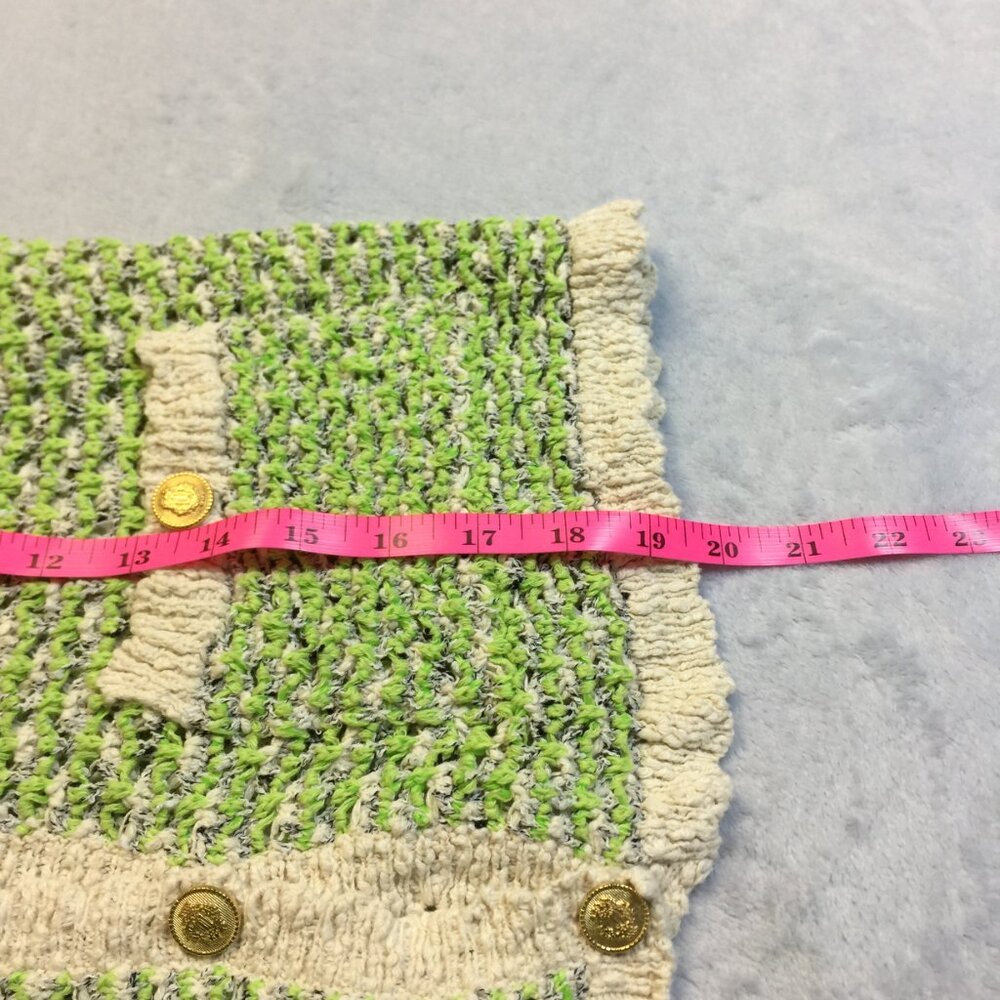 Zara Vest Sweater Size M Womans Green Cream Crochet Knit Gold Buttons Sleeveless - Picture 9 of 13